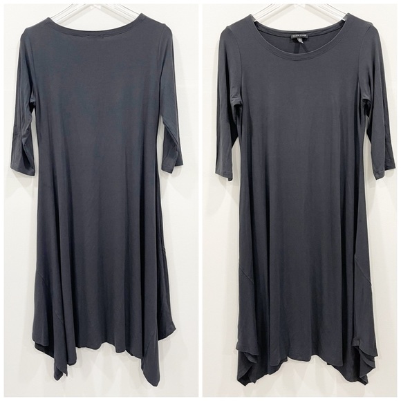 Eileen Fisher Graphine Viscose Jersey Stretch Handkerchief Hem Dress Small S - Picture 1 of 10